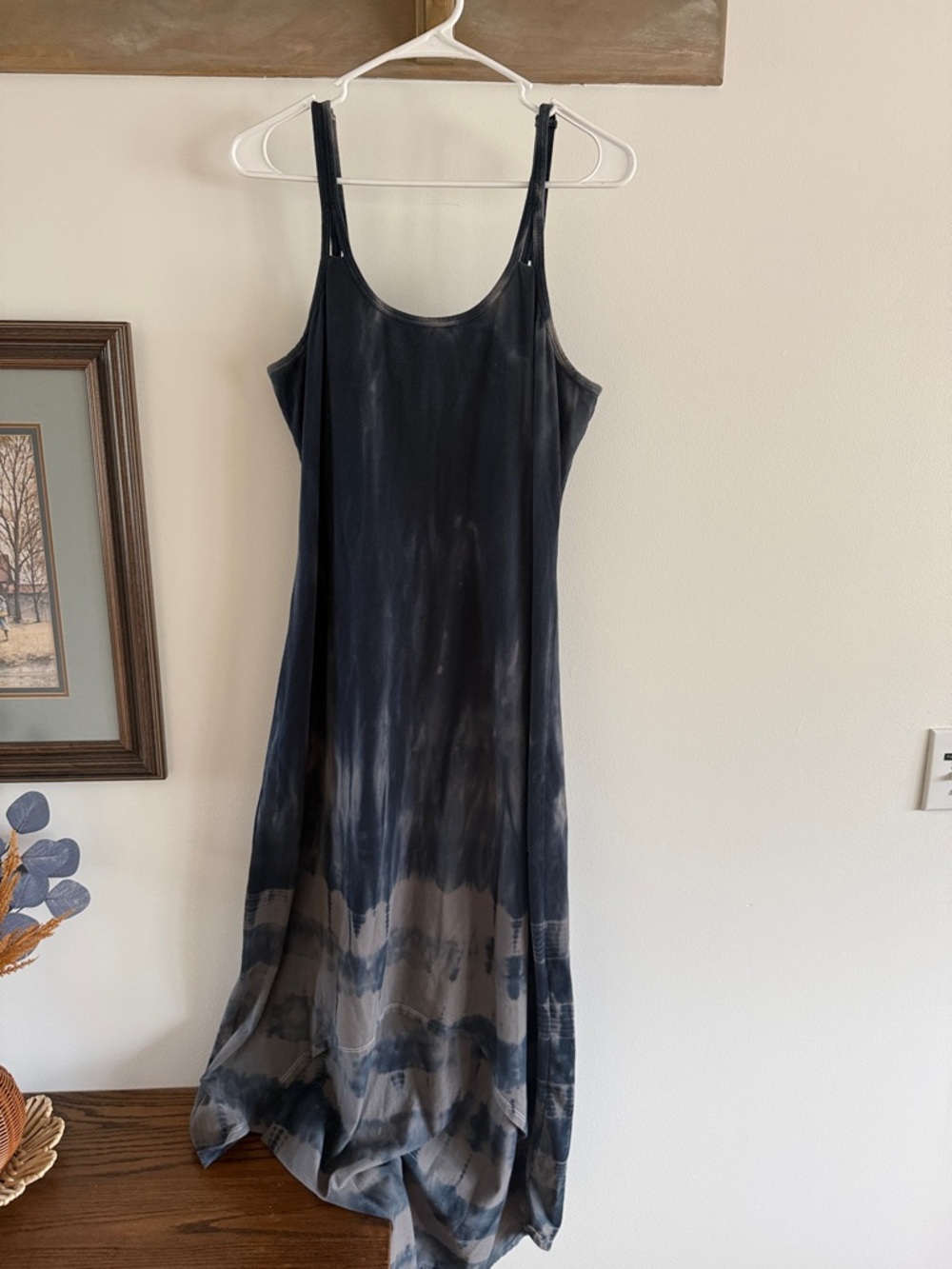 Athleta Black and Gray Tie-Dye Maxi Slip Dress